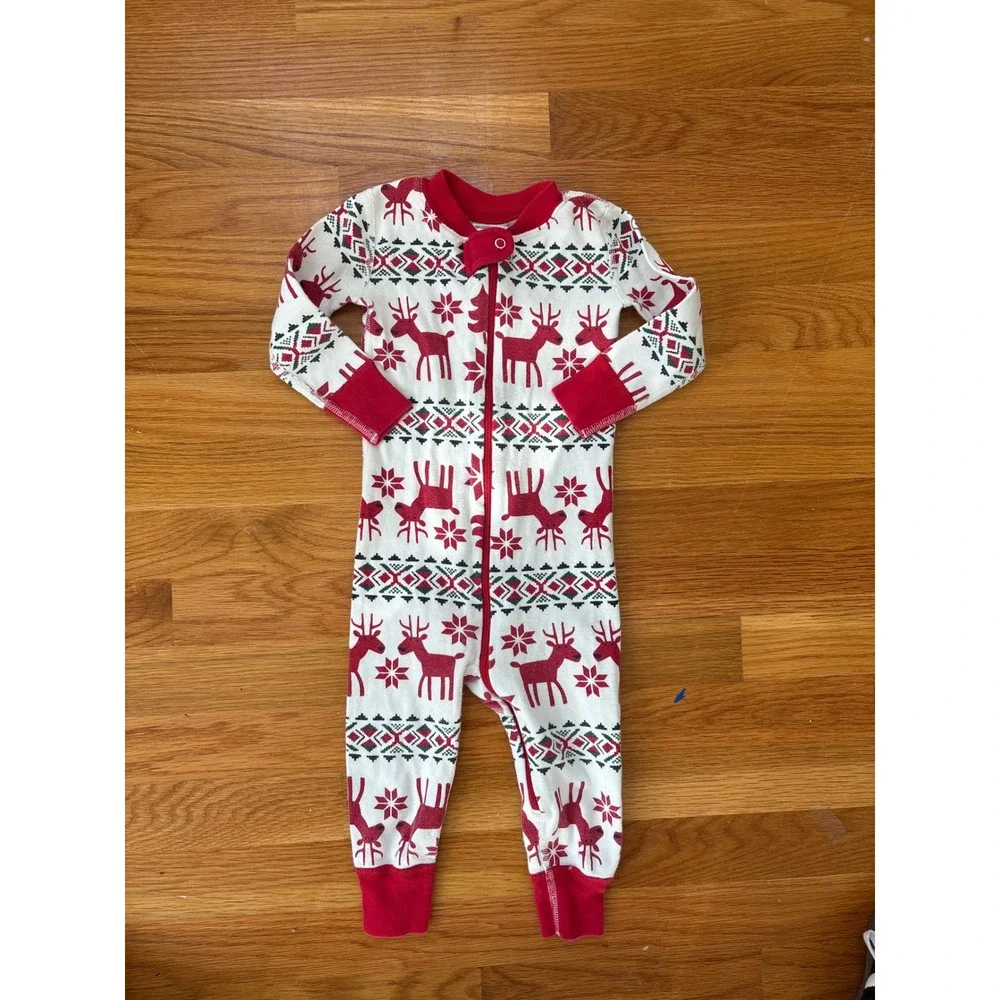 Hanna Andersson Reindeer Fair Isle Organic Cotton Sleeper Red White 18-24 Months